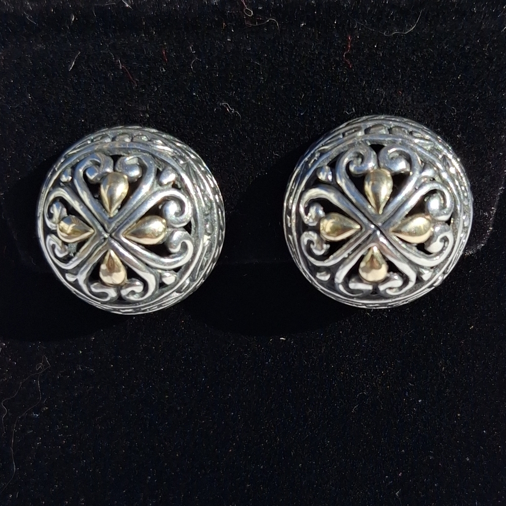 925 Sterling Silver and Gold Filagre Clip On Earrings READ DESC